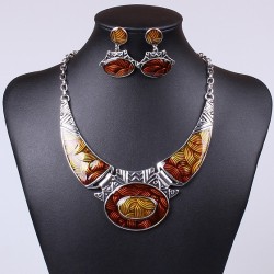 Mettalic brown resin based fancy necklace set with earrings Jewellery set for women